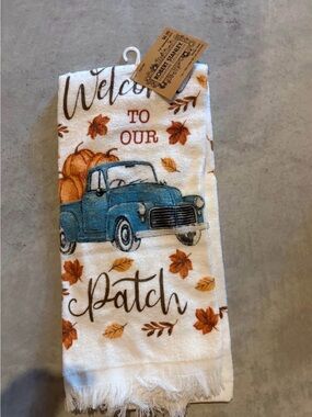 Robert Stanley Blue Vintage Truck 'Welcome to Our Patch' Fall Kitchen Towel